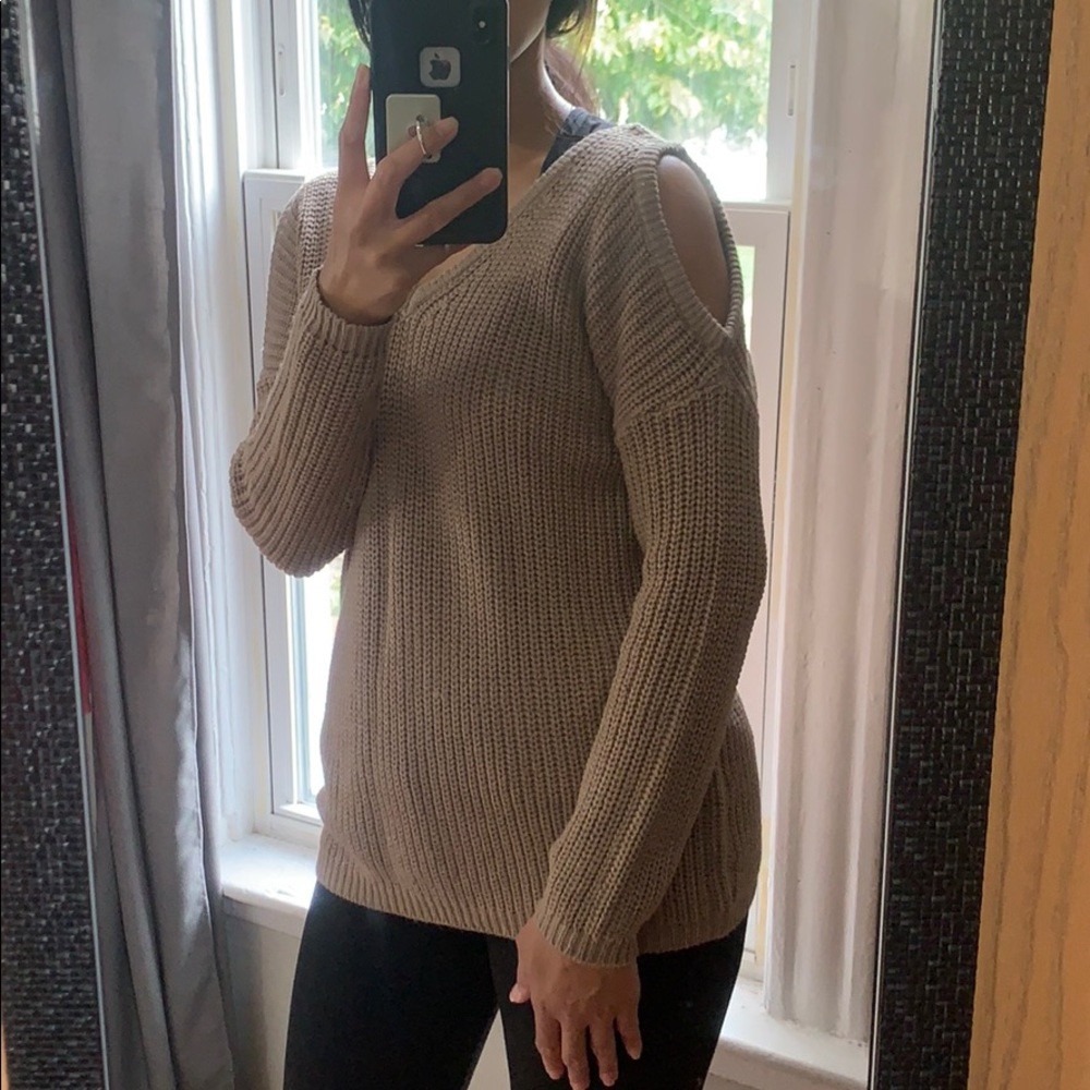Brown Cold Shoulder Sweater